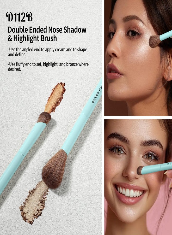 EIGSHOW Makeup Brush Set, 3Pcs Dual Ended Face Makeup Brushes for Foundation Powder Contour Highlight Concealer Nose Shadow, Travel Gift Set (Cyan) - Image 4